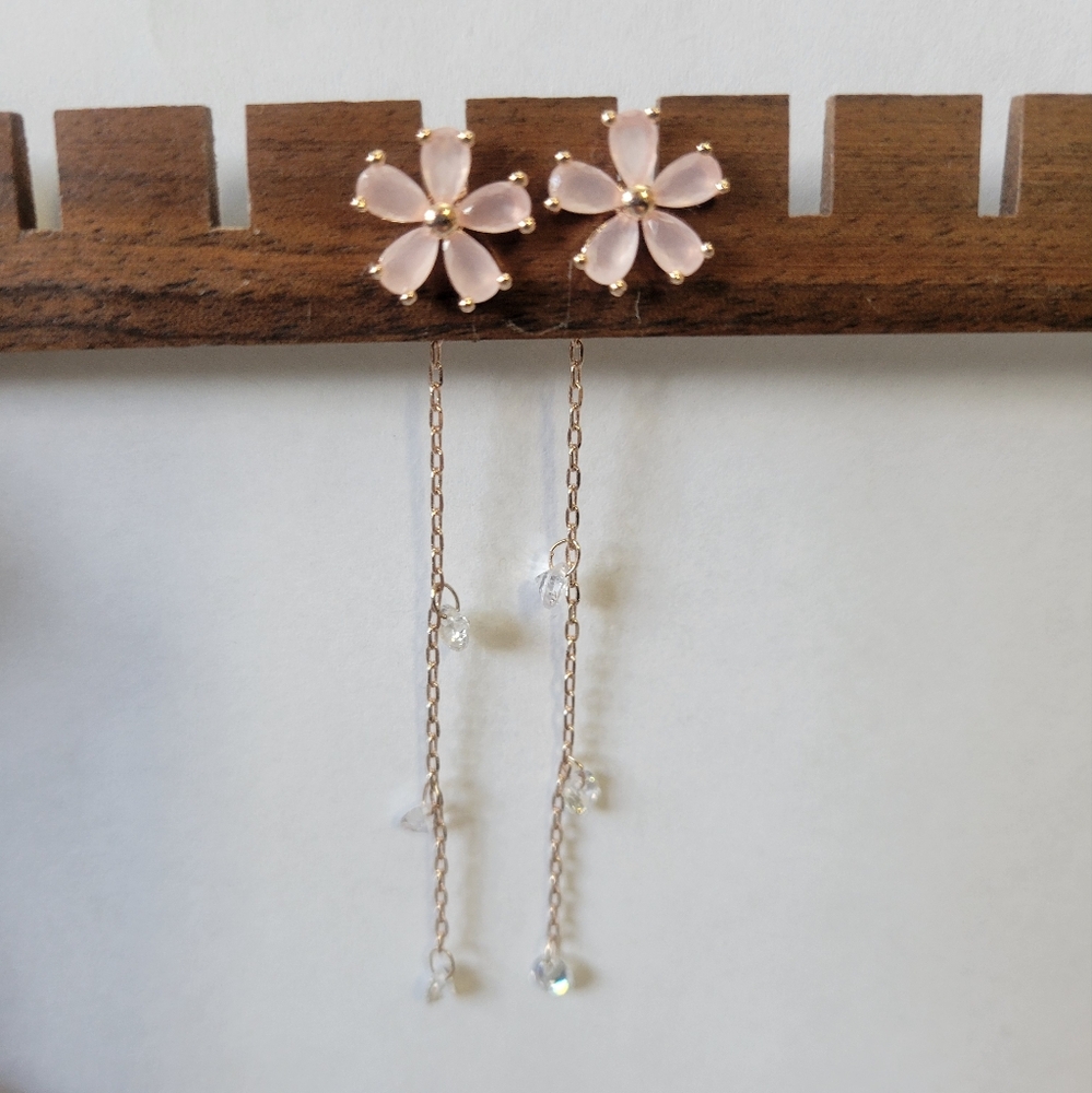 Pink Flower Drop Earrings